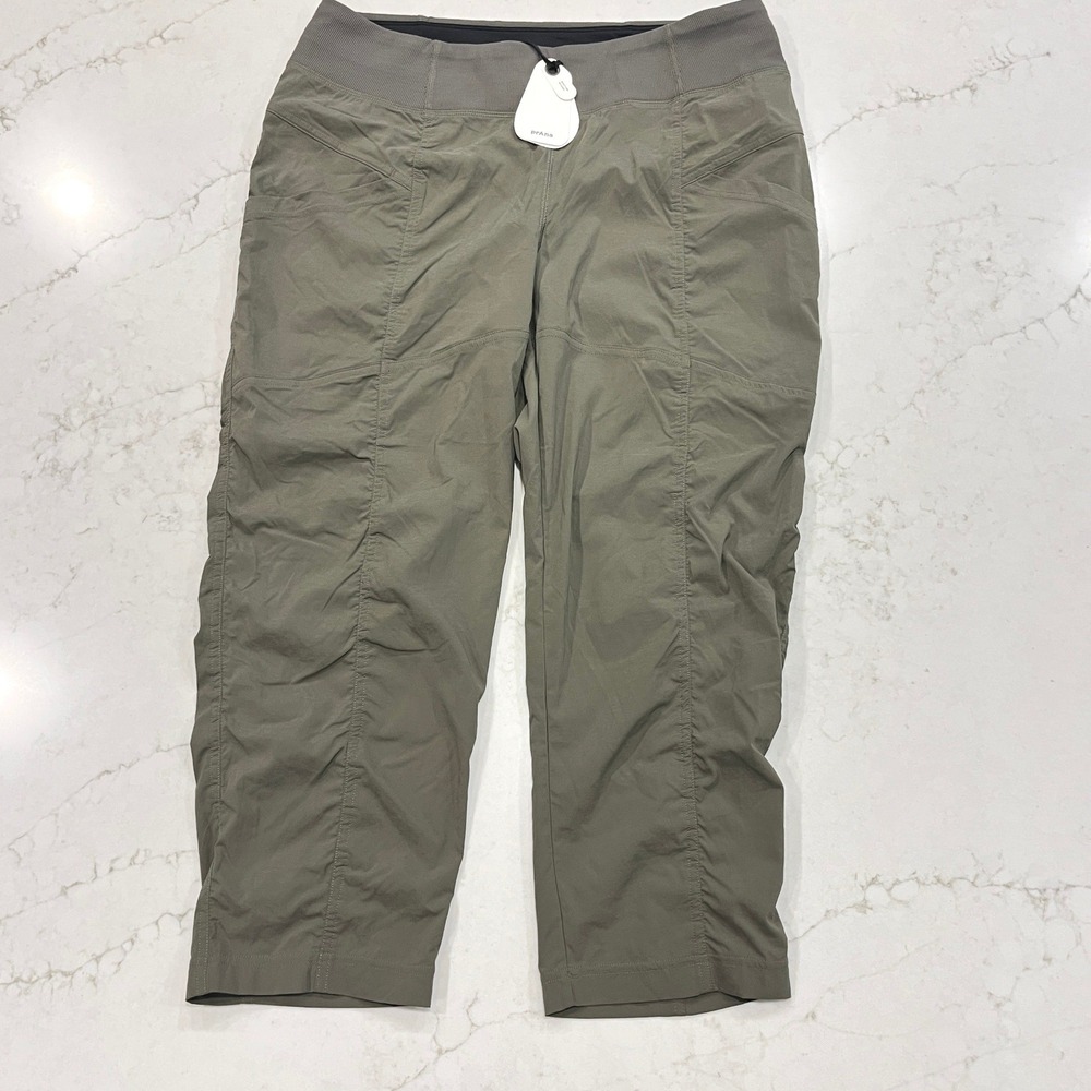 Prana NEW Koen Capri Pant Green L Hiking Outdoor Pull On Stretch Zip Pockets